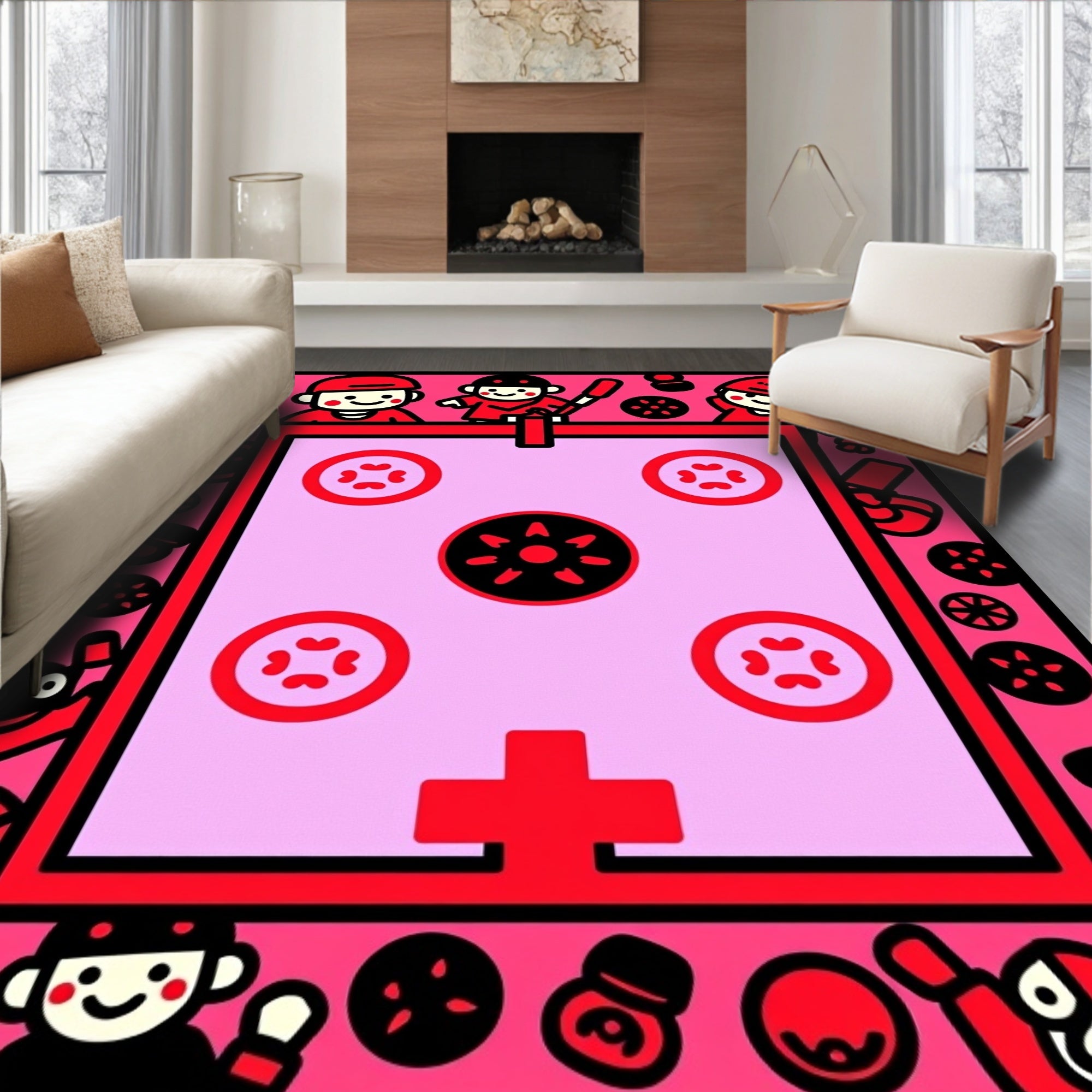 Pink And Red Sports Characters Rug
