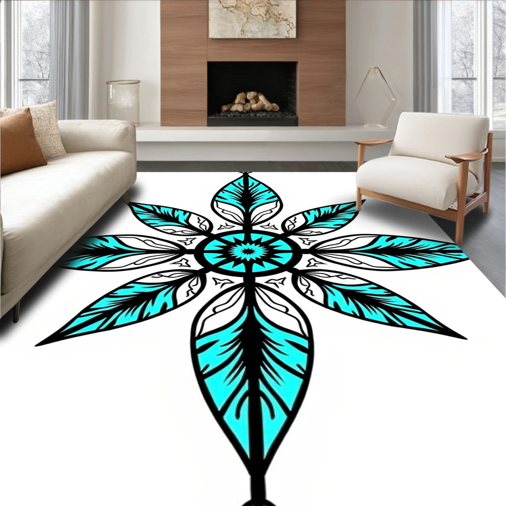Aqua Teal Starburst Mandala Rug