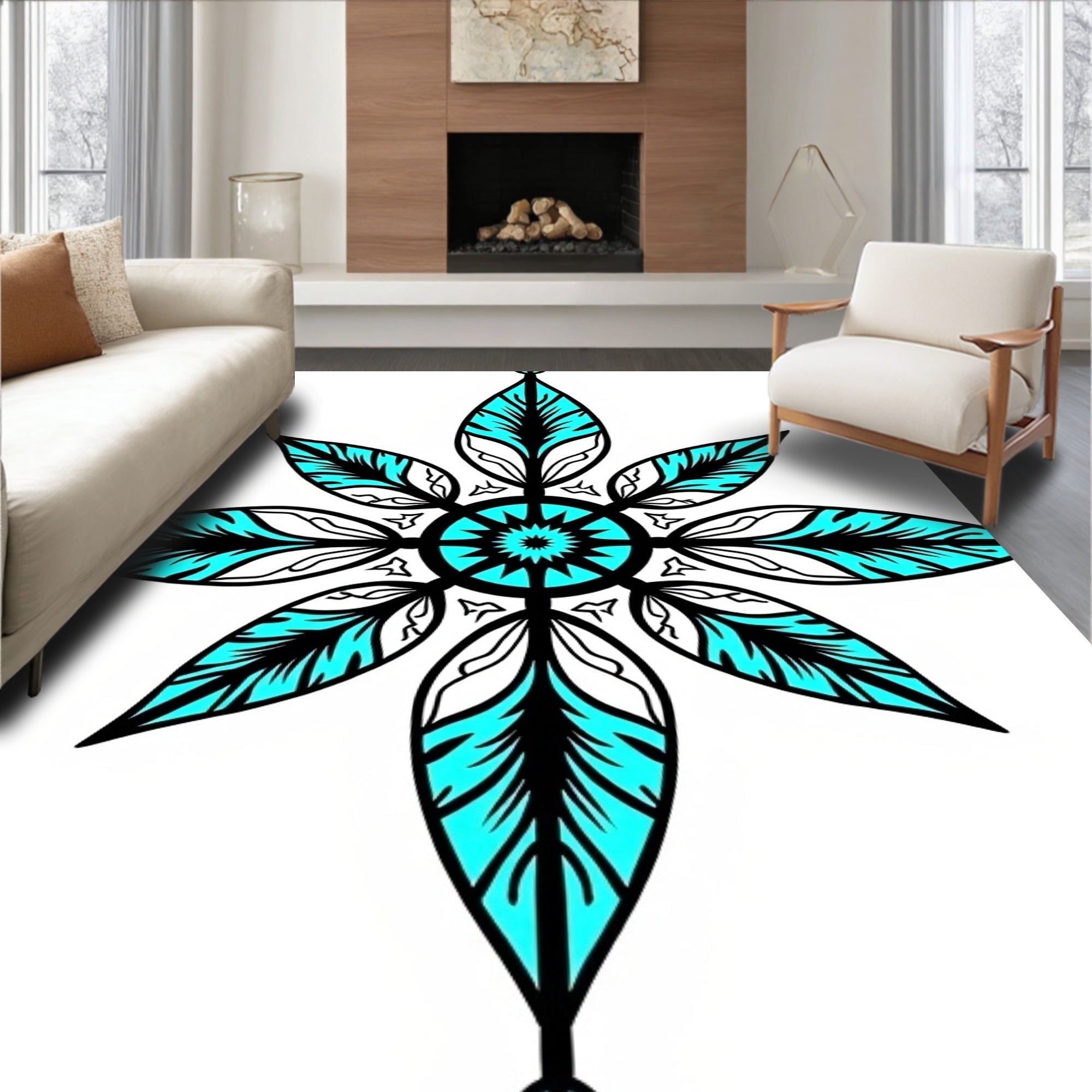 Aqua Teal Starburst Mandala Rug