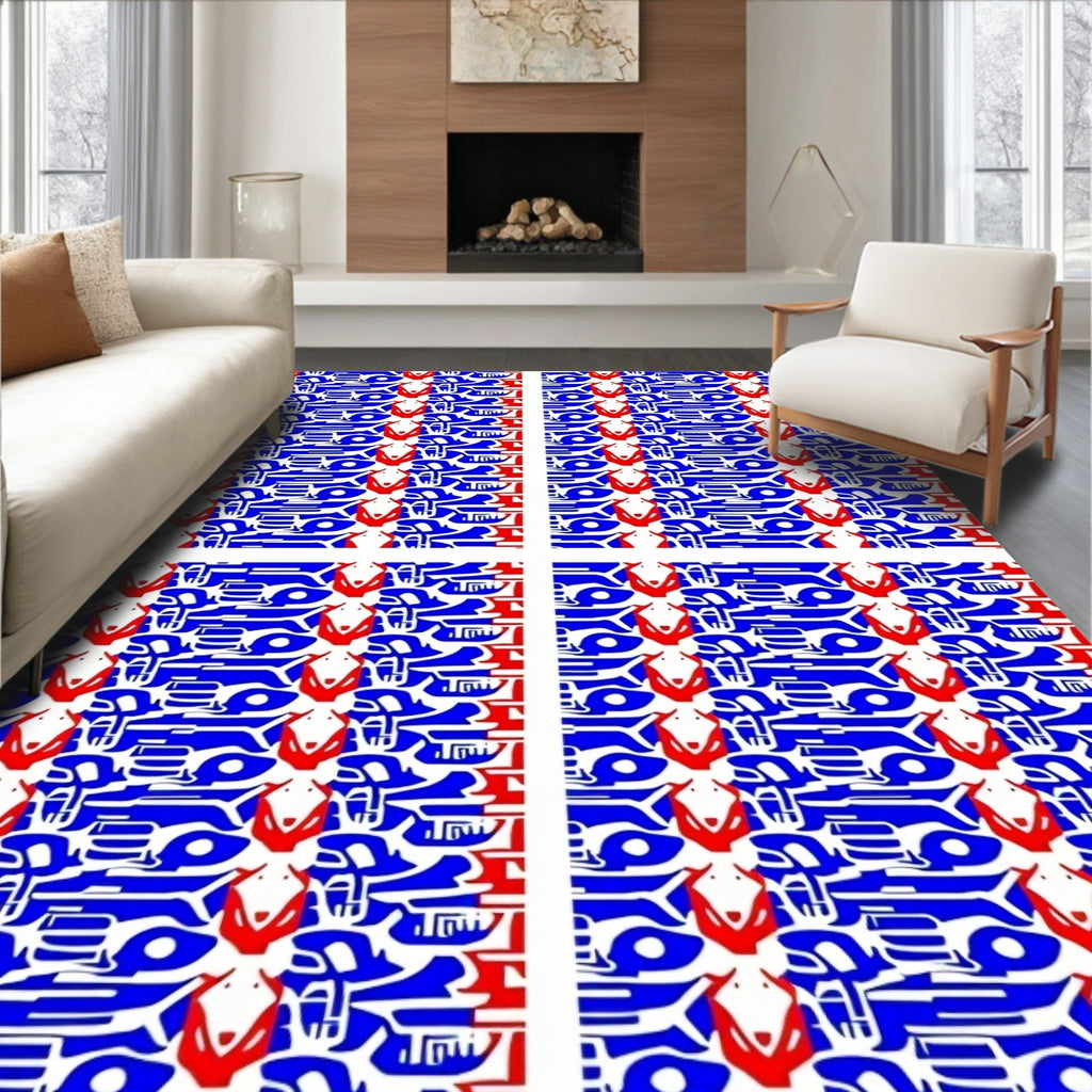 Bold Red Blue Tribal Stripes Rug