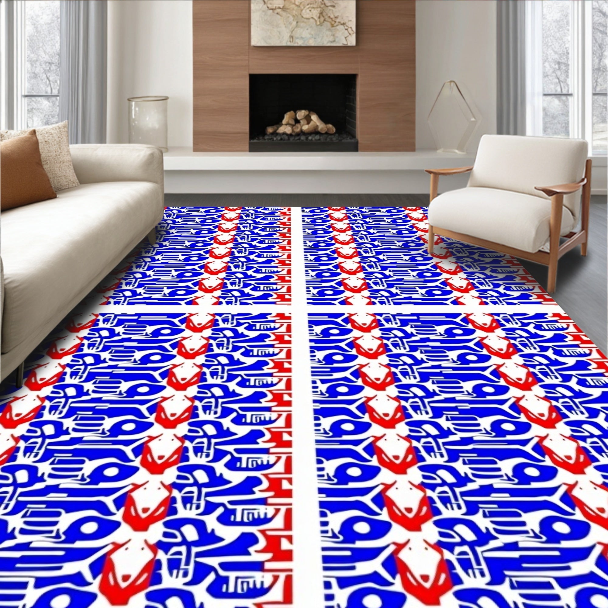 Bold Red Blue Tribal Stripes Rug