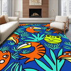 Vibrant Toucan Frog Jungle Scene Rug