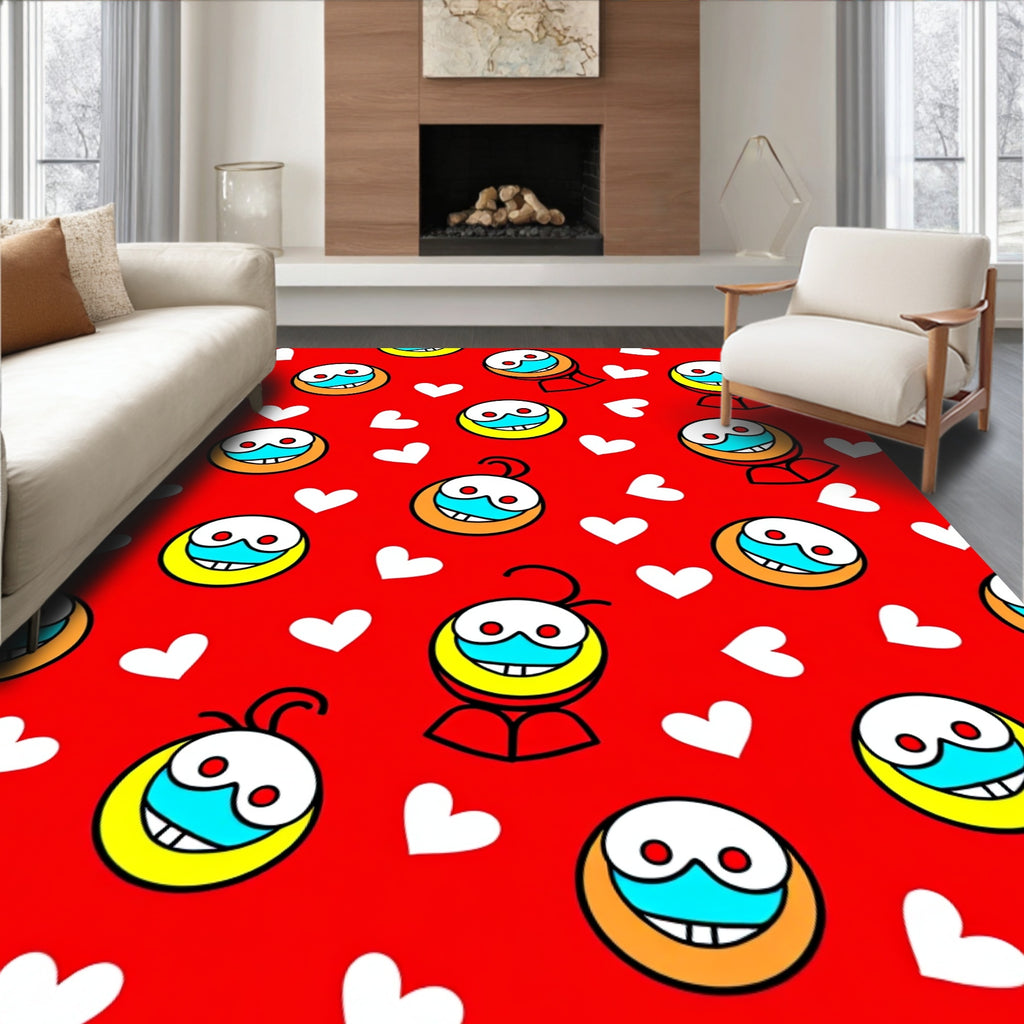 Red Hearts And Smiley Faces Rug