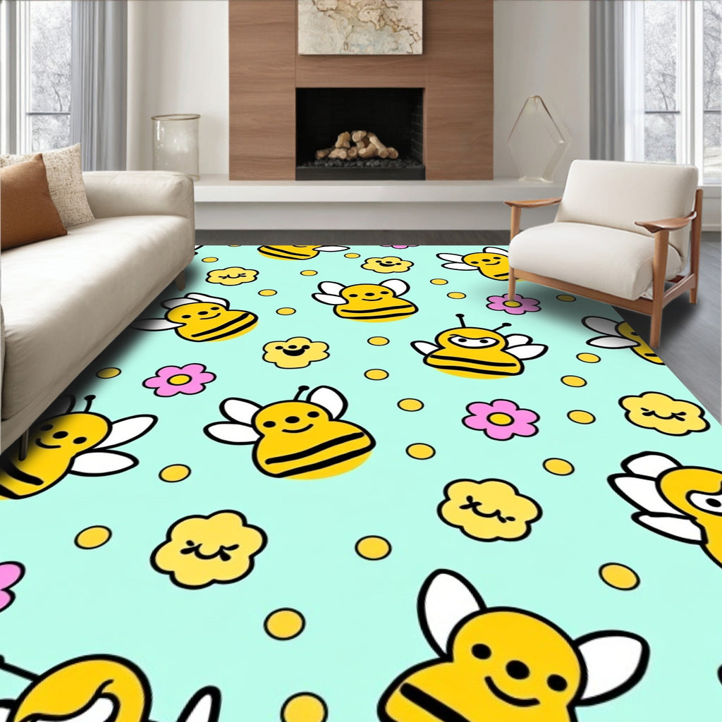 Yellow Bee And Flower Meadow Accents Rug