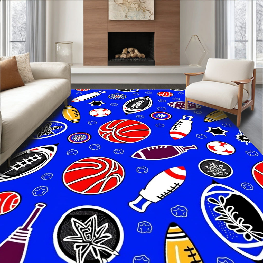 Red White Blue Sports Collage Rug