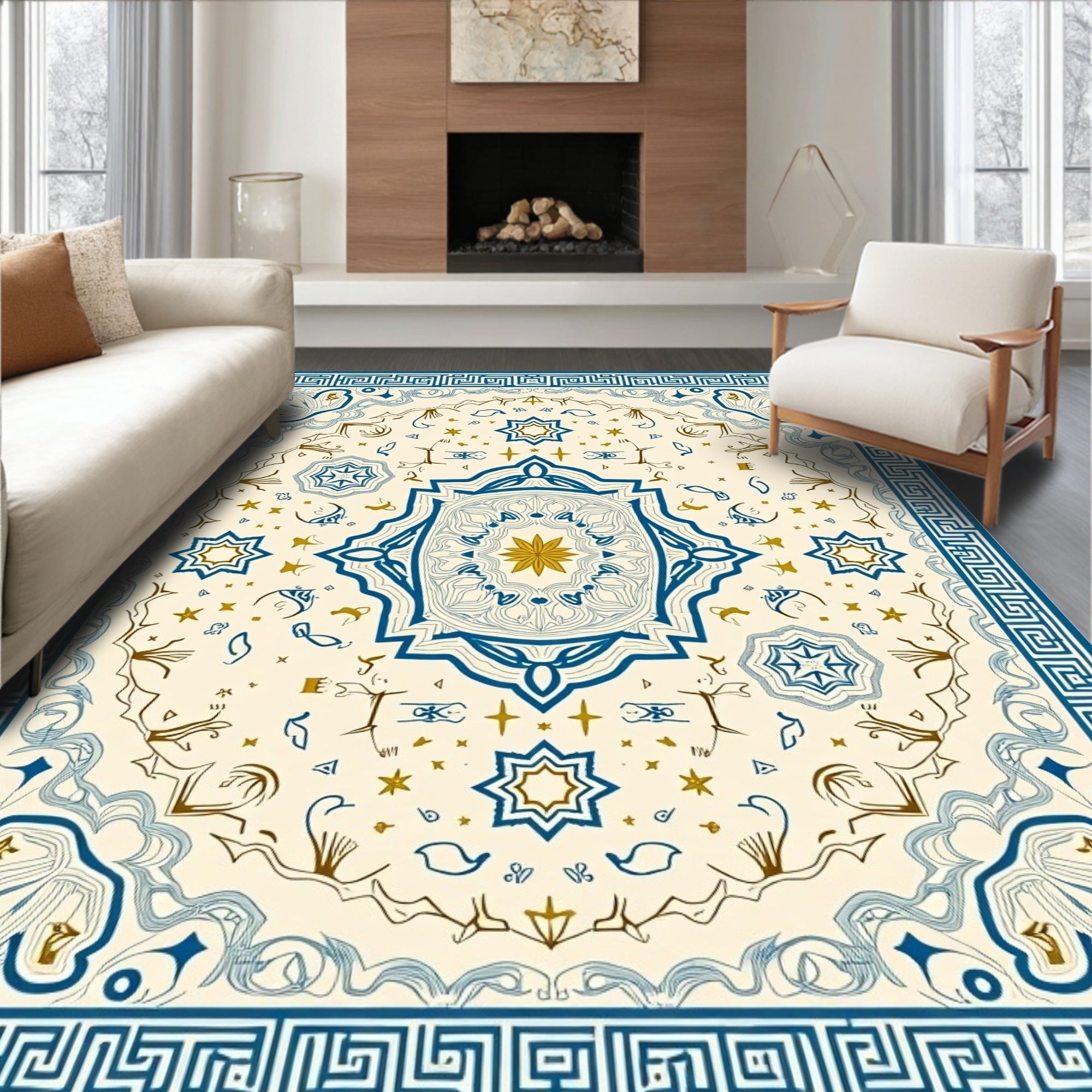 Ornate Teal and Gold Medallion Rug