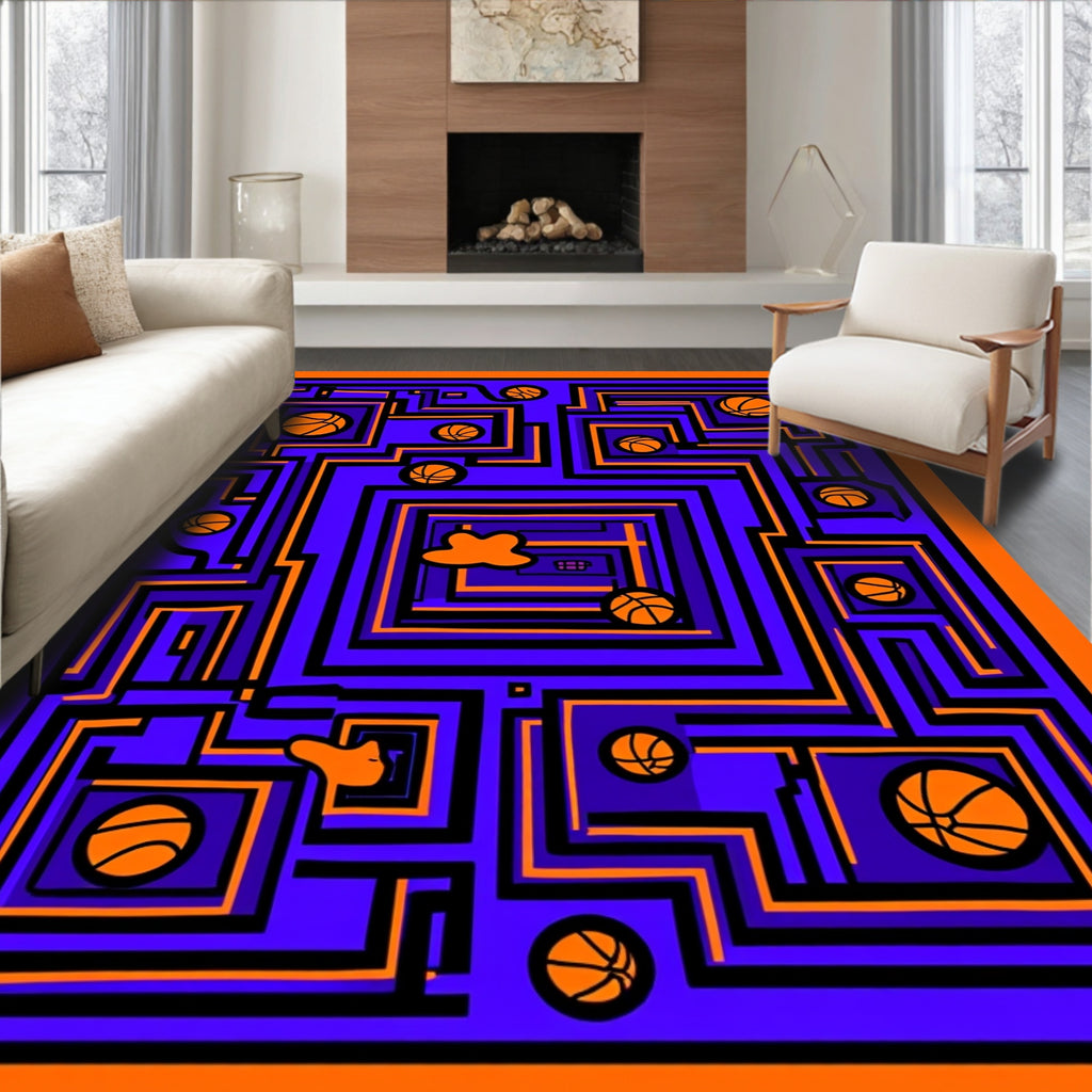 Vibrant Orange Basketball Maze Rug