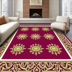 Crimson Gold Sunburst Medallion Border Rug