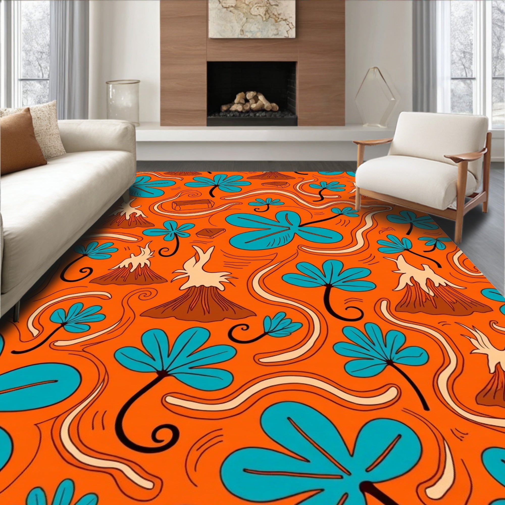 Tropical Volcano Orange Aqua Swirl Rug