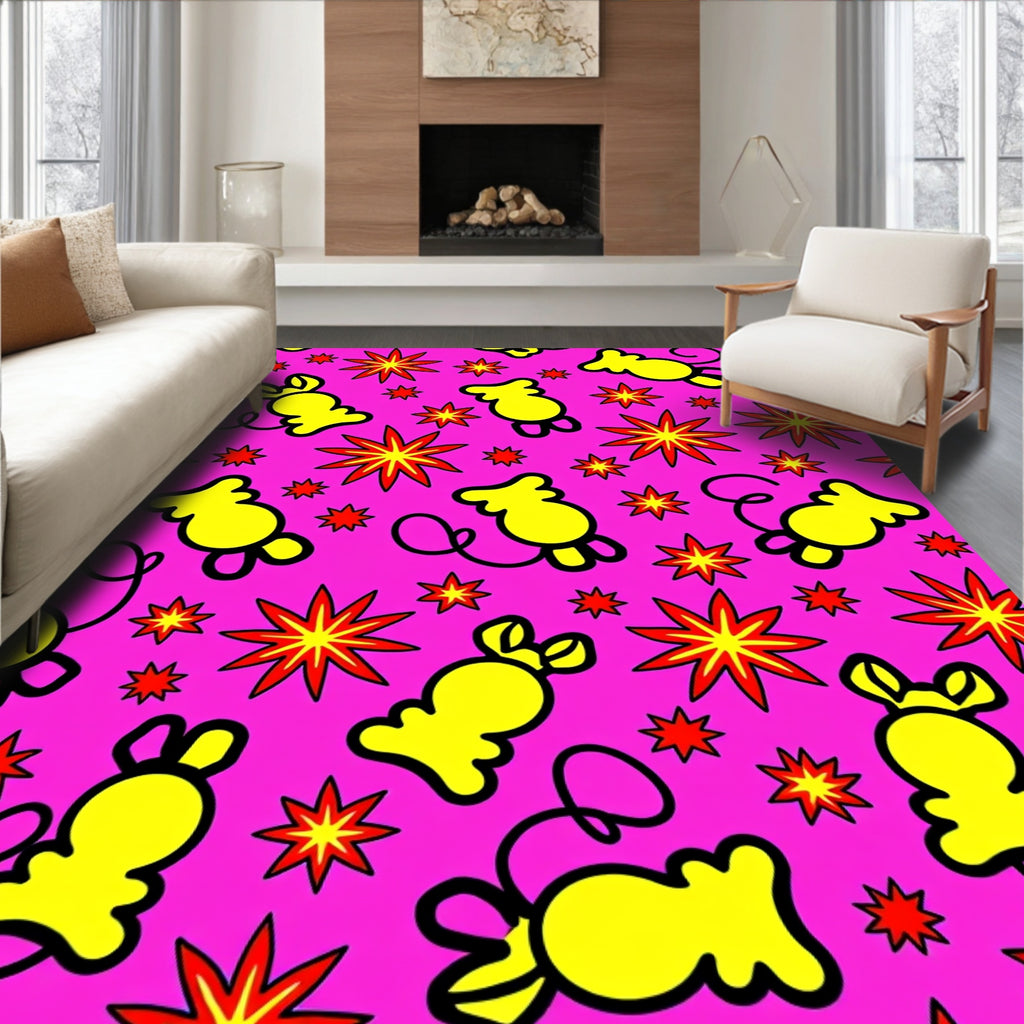 Pink Yellow Mouse Starburst Rug