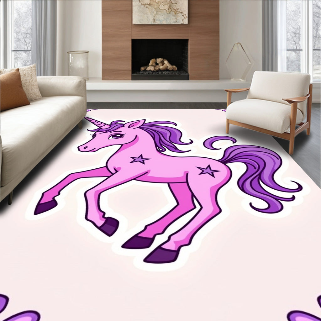 Whimsical Pink Purple Unicorn Star Rug