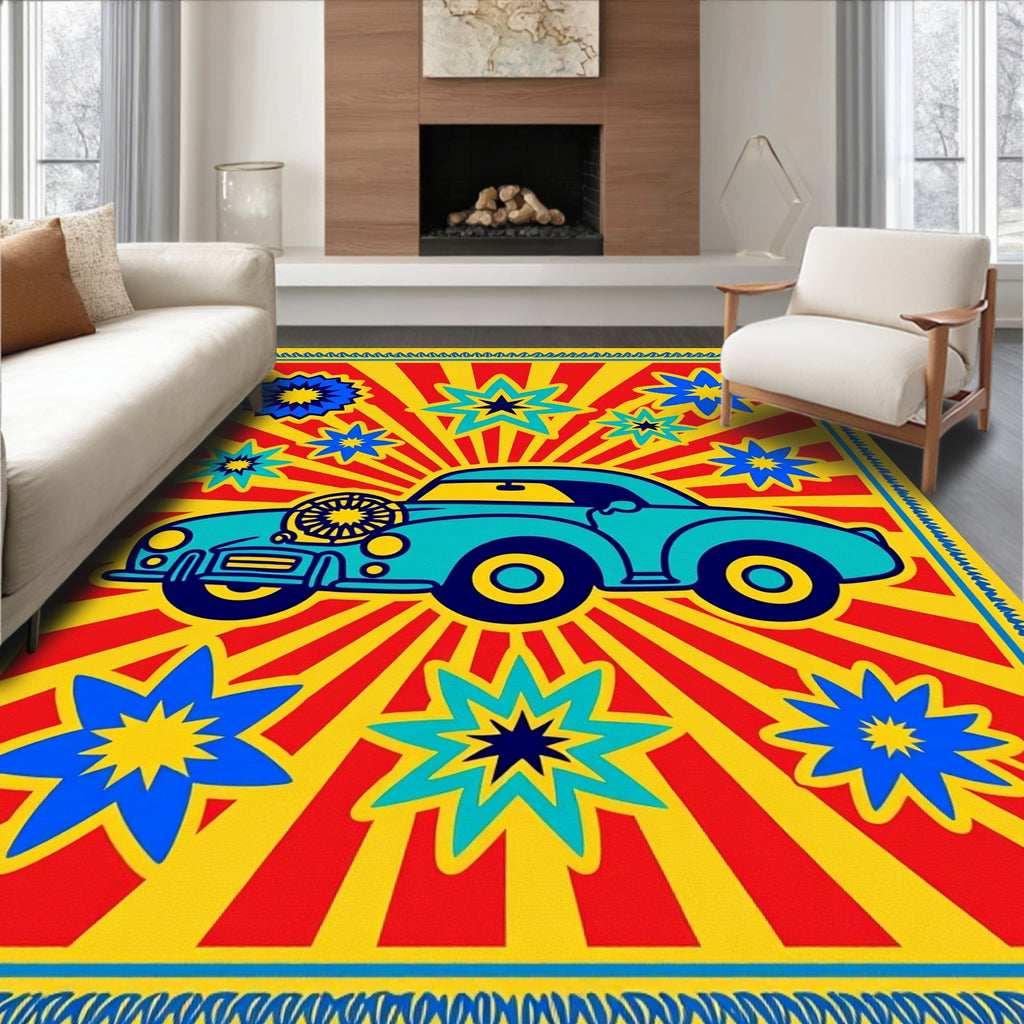Retro Teal Car Starburst Rug