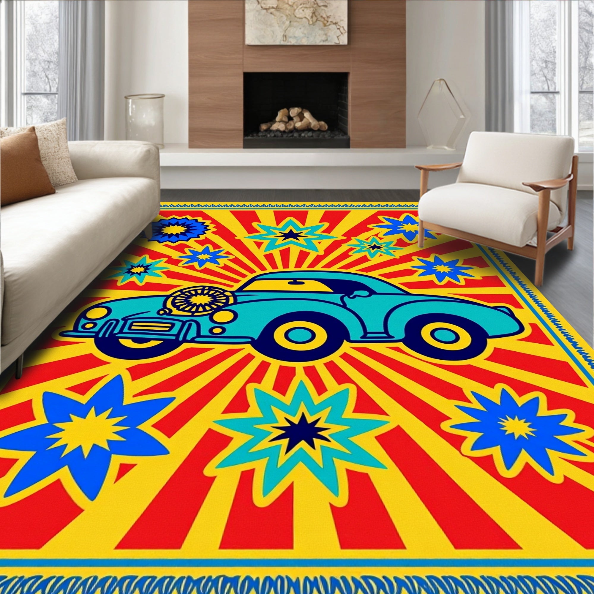 Retro Teal Car Starburst Rug