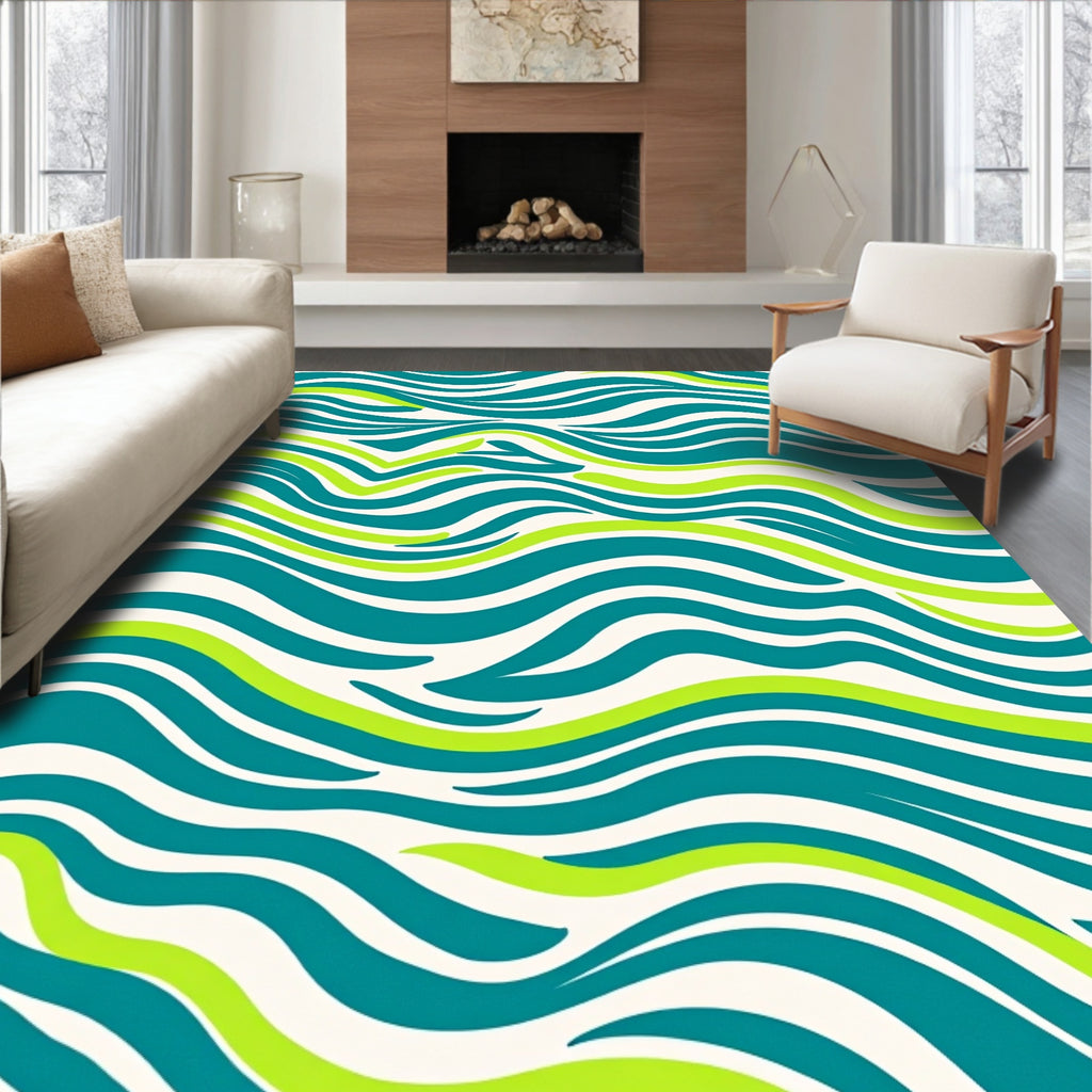Teal And Lime Wavy Stripes Rug