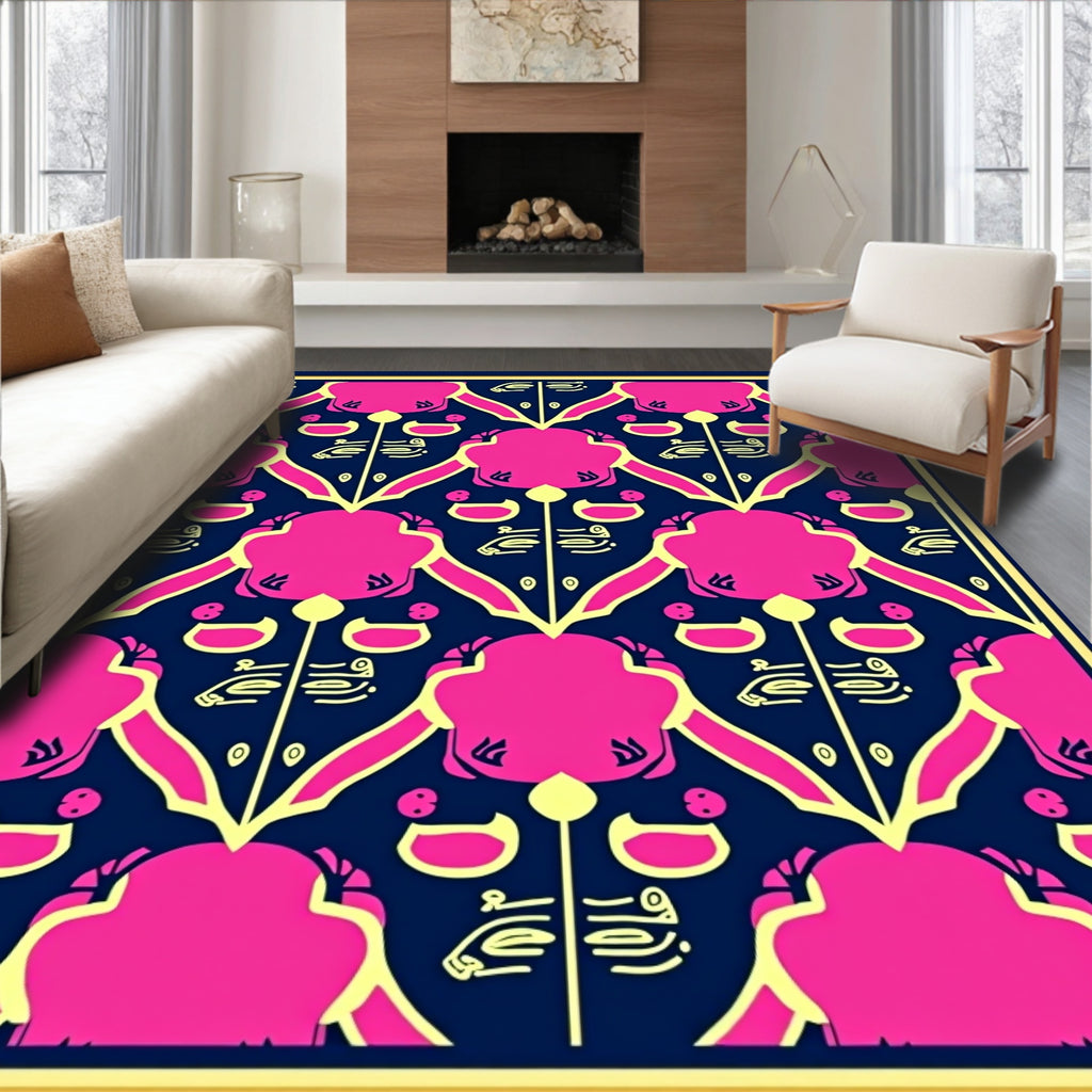 Vibrant Fuchsia Geometric Medallion Rug