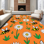 Whimsical Yellow Bee Daisy Garden Rug