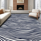 Modern Navy White Wavy Line Rug