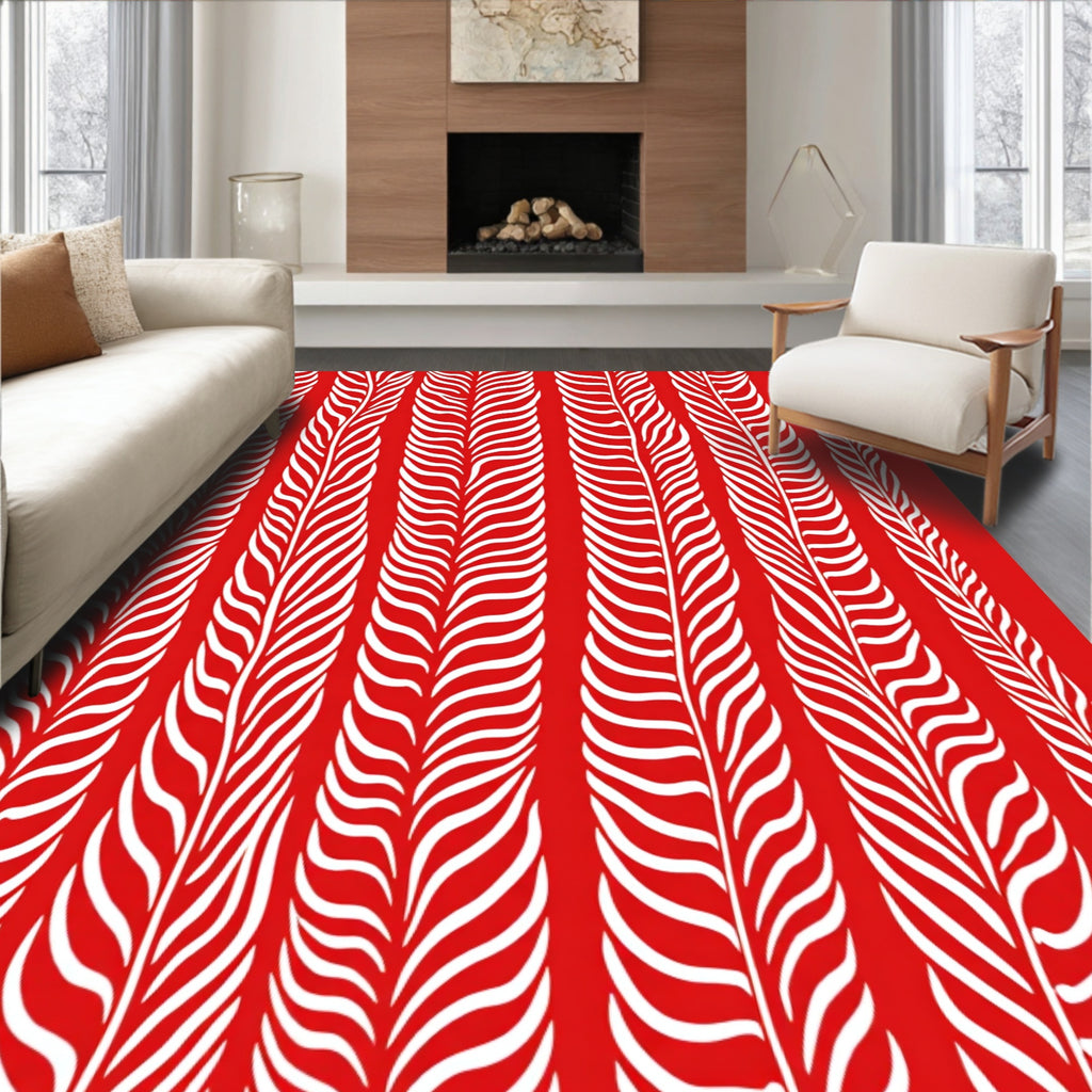 Bold Red White Abstract Stripe Rug