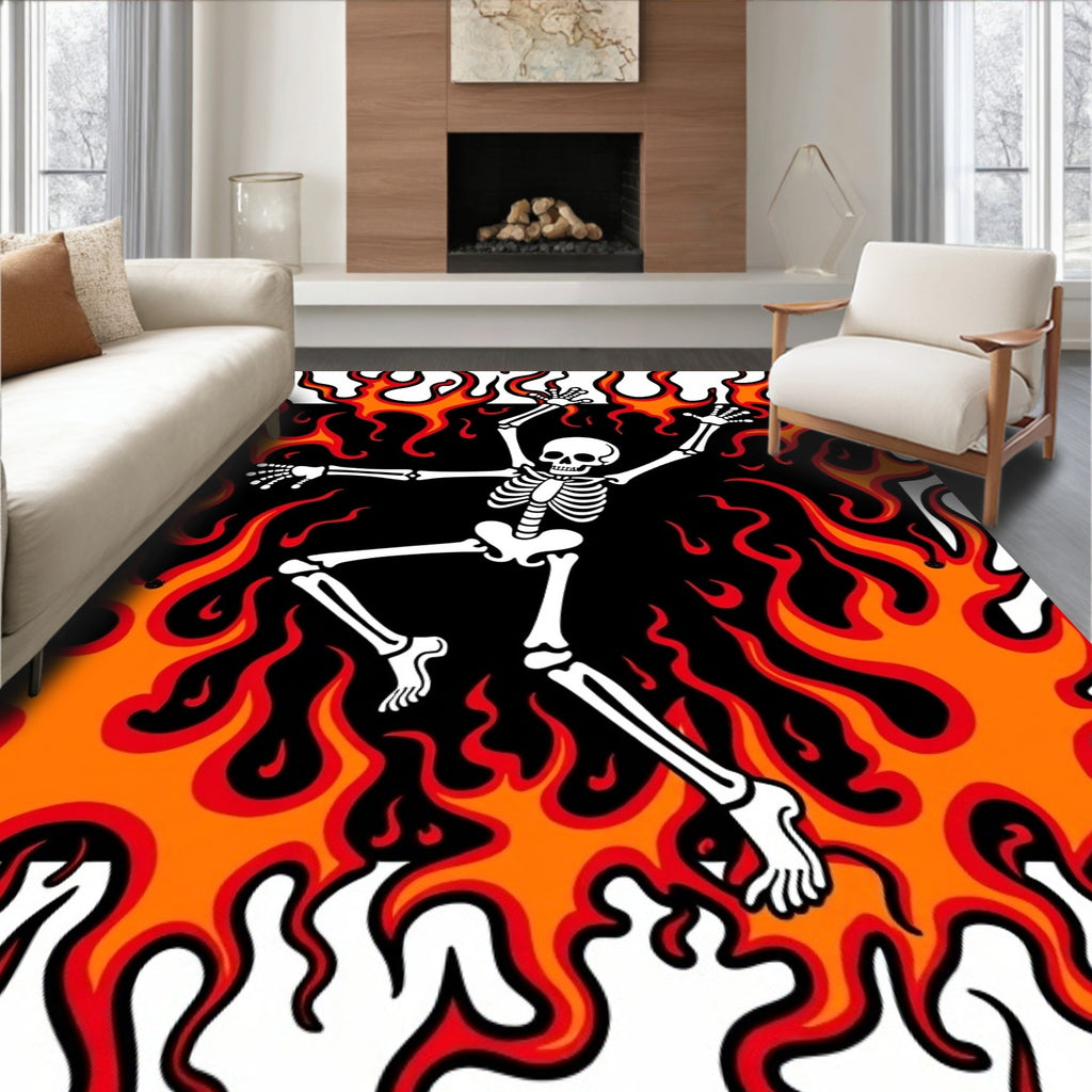 Dancing Skeleton Fiery Flames Rug