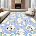 Whimsical Cream Cloud Characters Lavender Background Rug