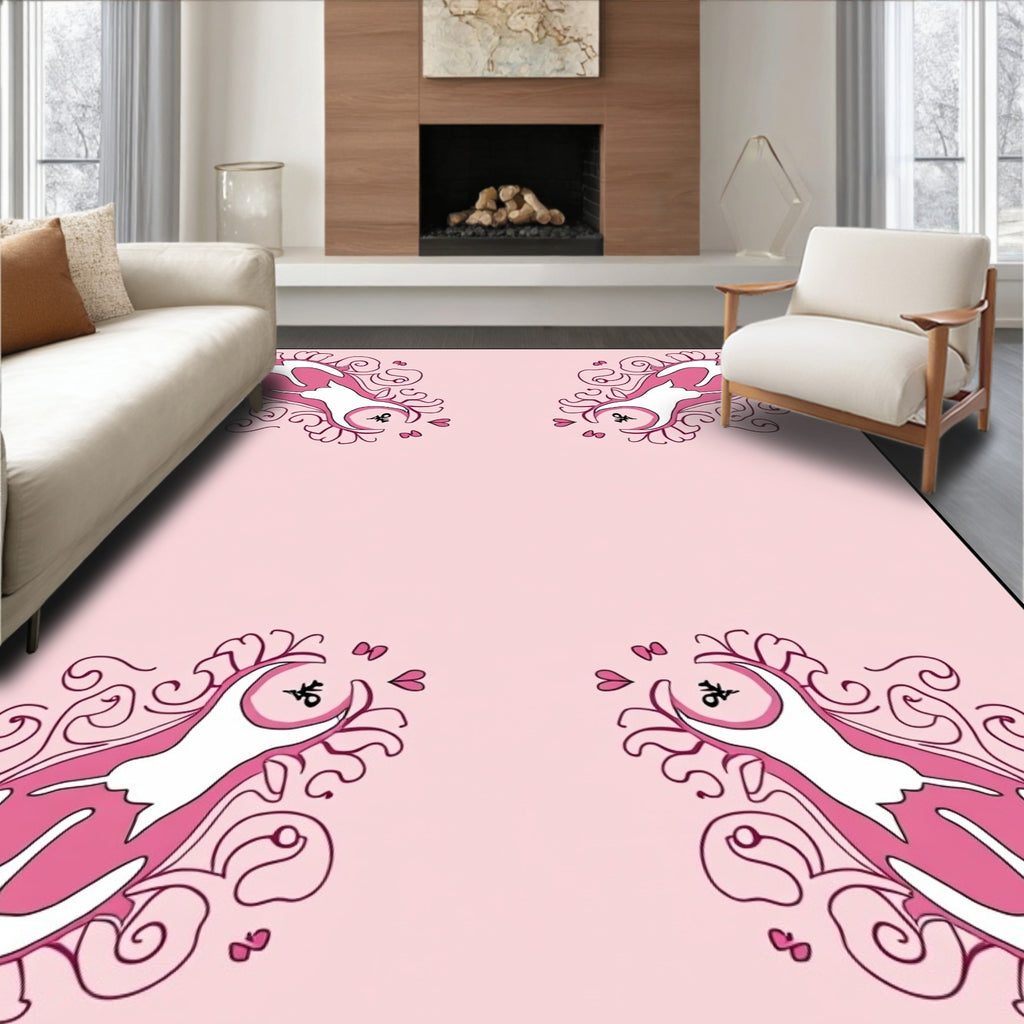 Pink Whimsical Cat Swirls Rug