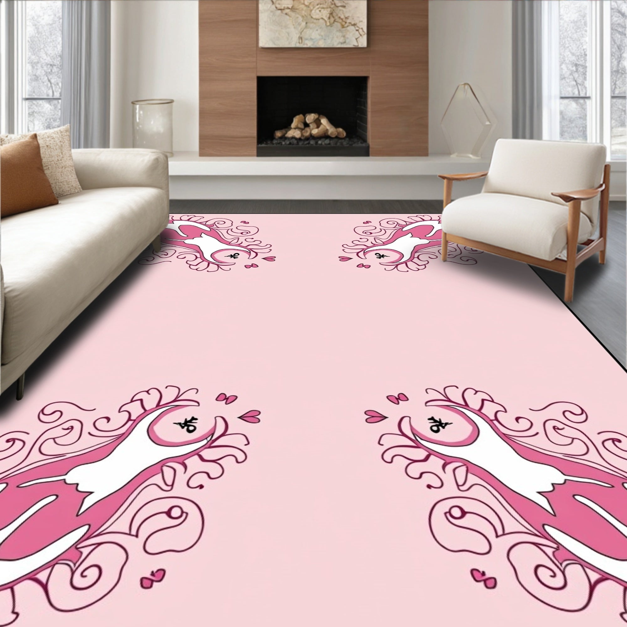 Pink Whimsical Cat Swirls Rug