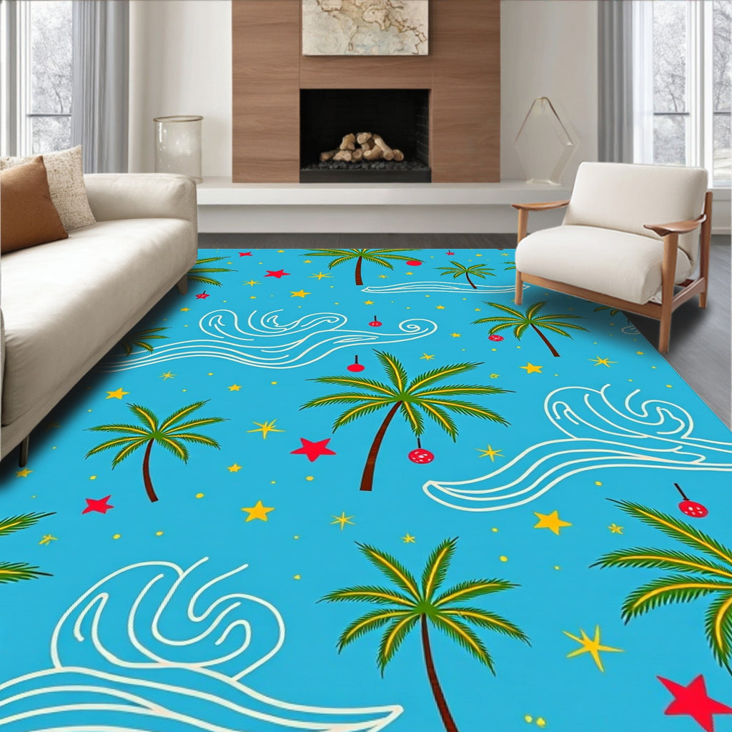 Tropical Palm Trees with Ornate Waves Rug