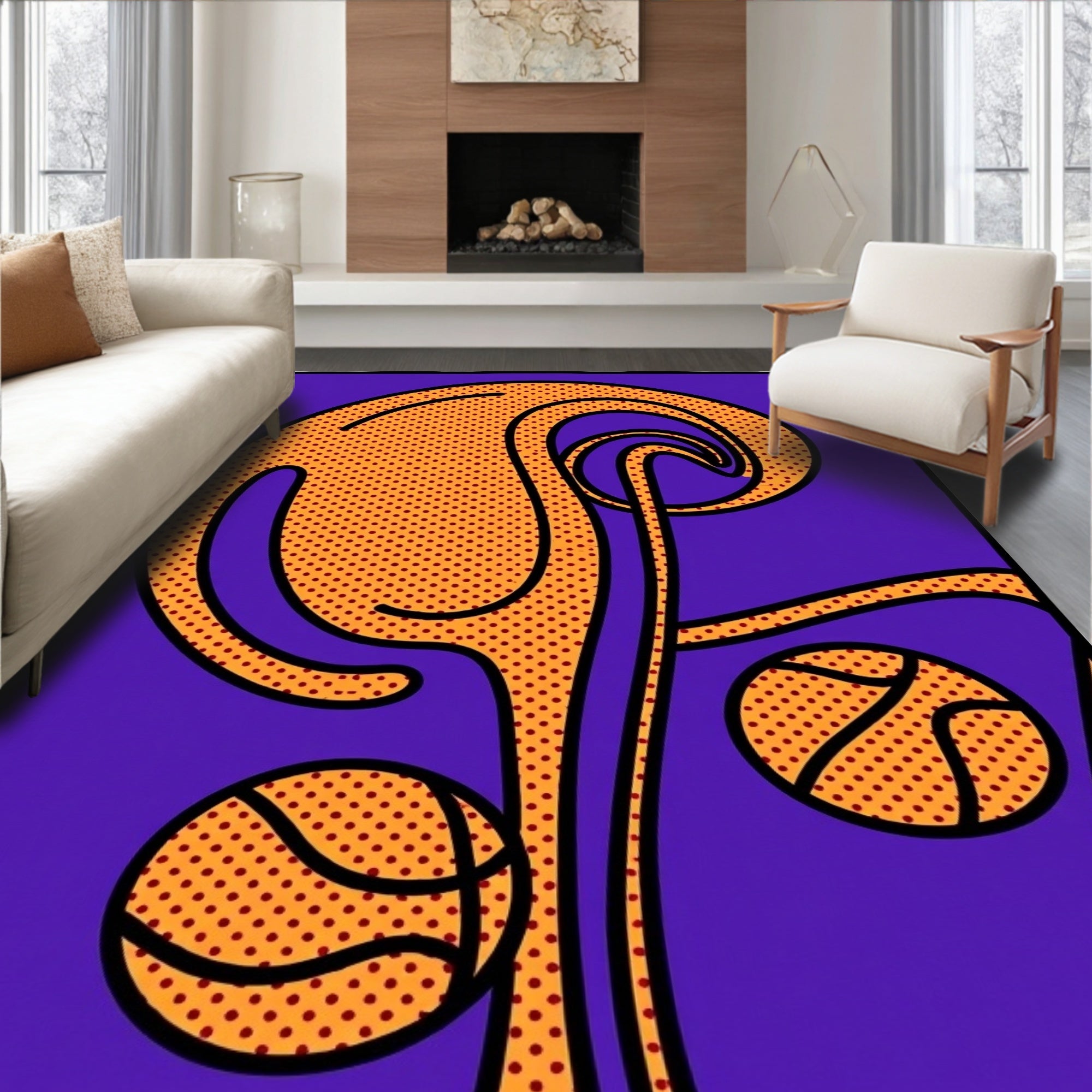 Abstract Orange Swirl Court Visual Rug