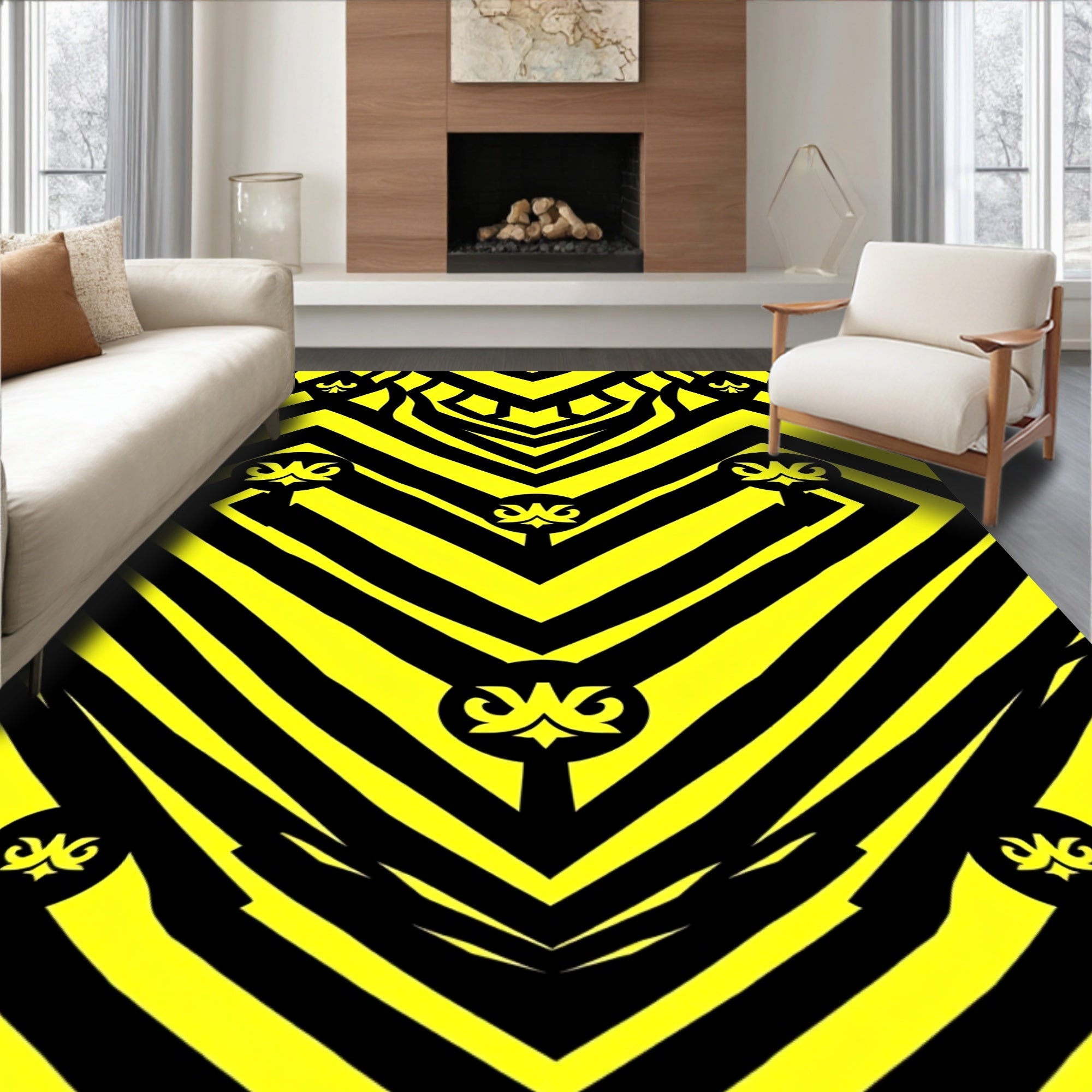 Bold Yellow Black Tribal Emblem Rug
