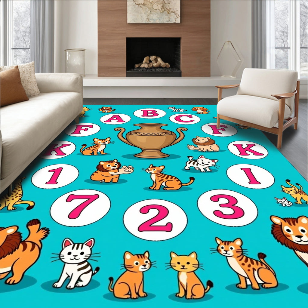 Whimsical Feline Alphabet Vase Companion Rug