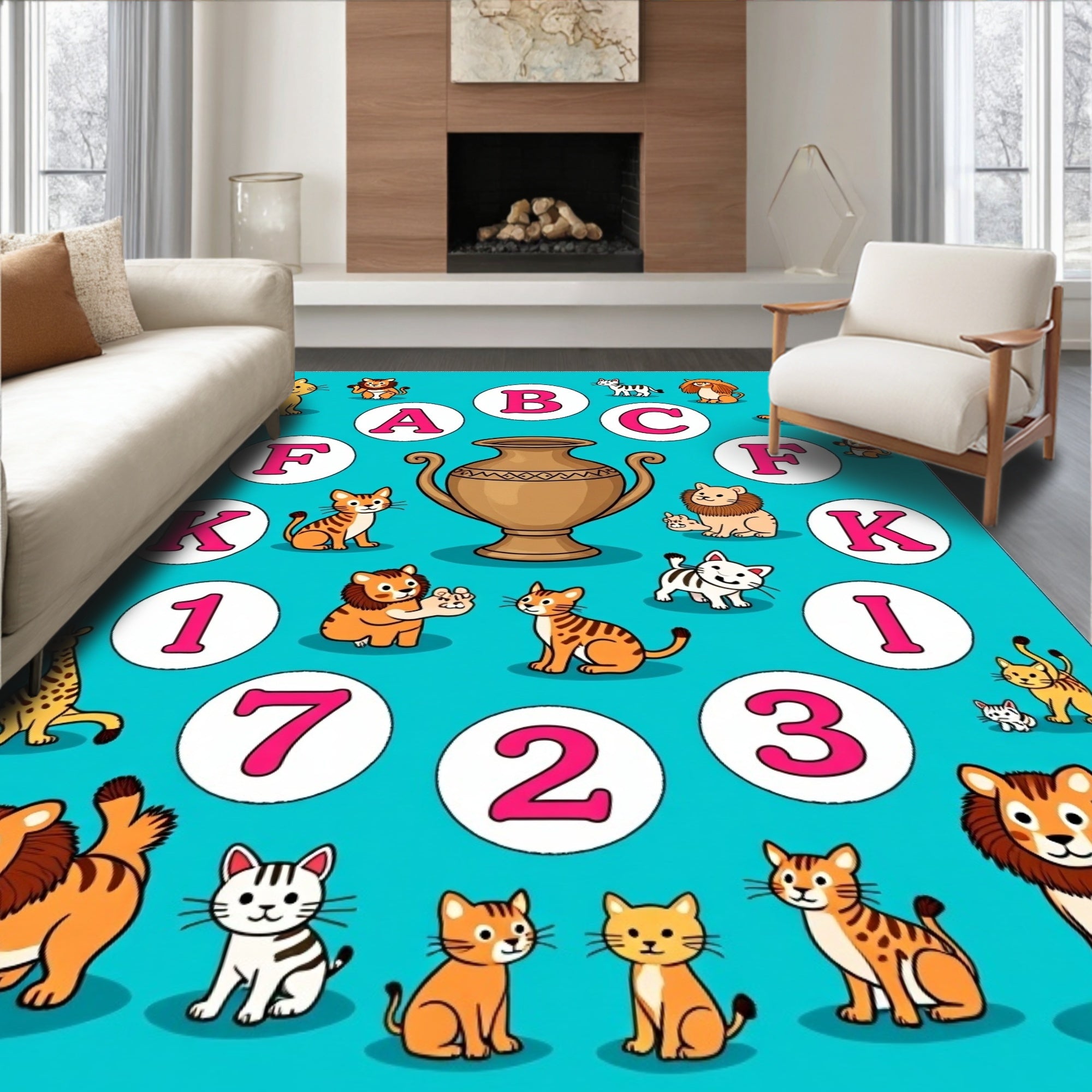 Whimsical Feline Alphabet Vase Companion Rug