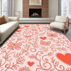 Coral Butterflies Hearts Floral Vines Rug
