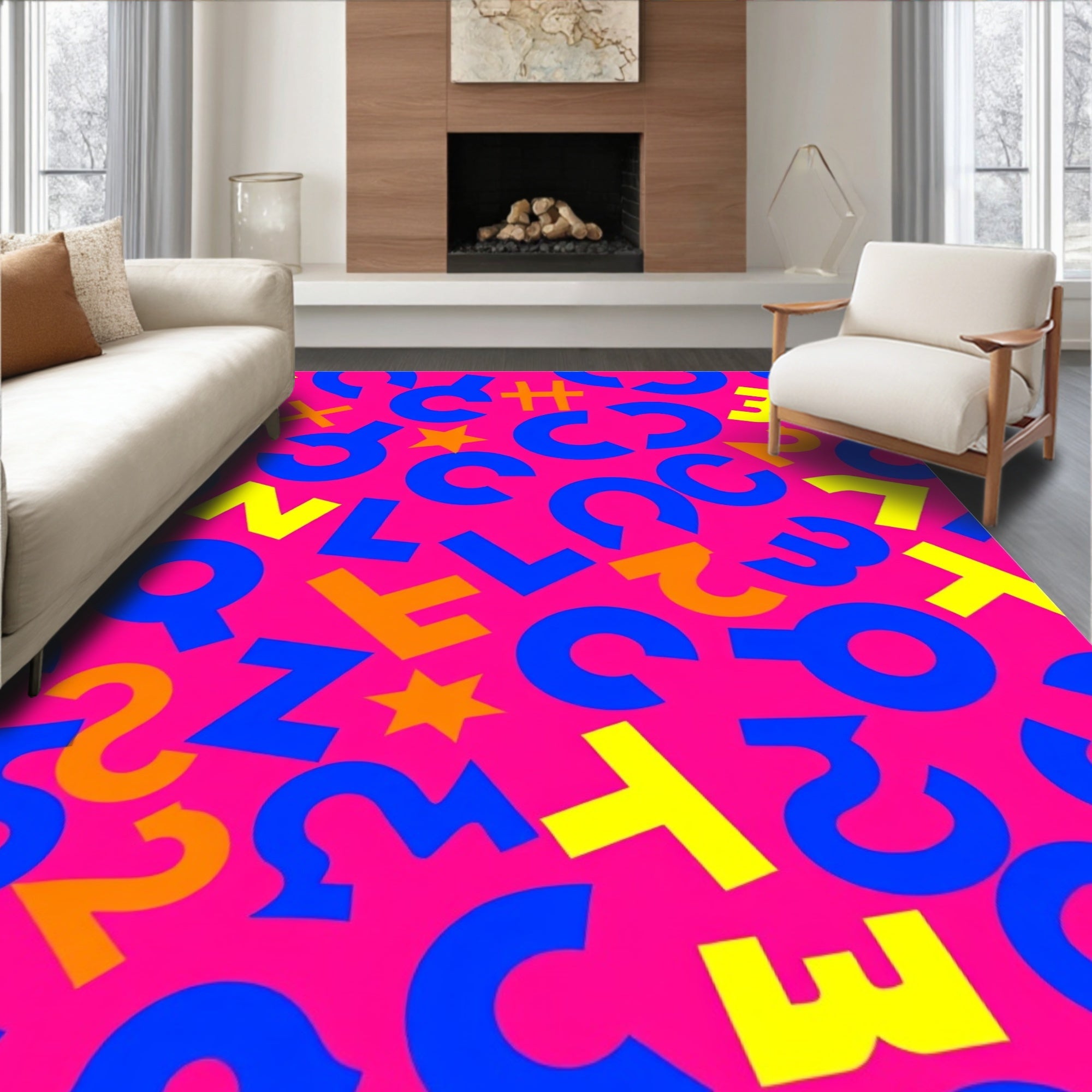 Bold Blue Yellow Orange Alphabet Explosion Rug