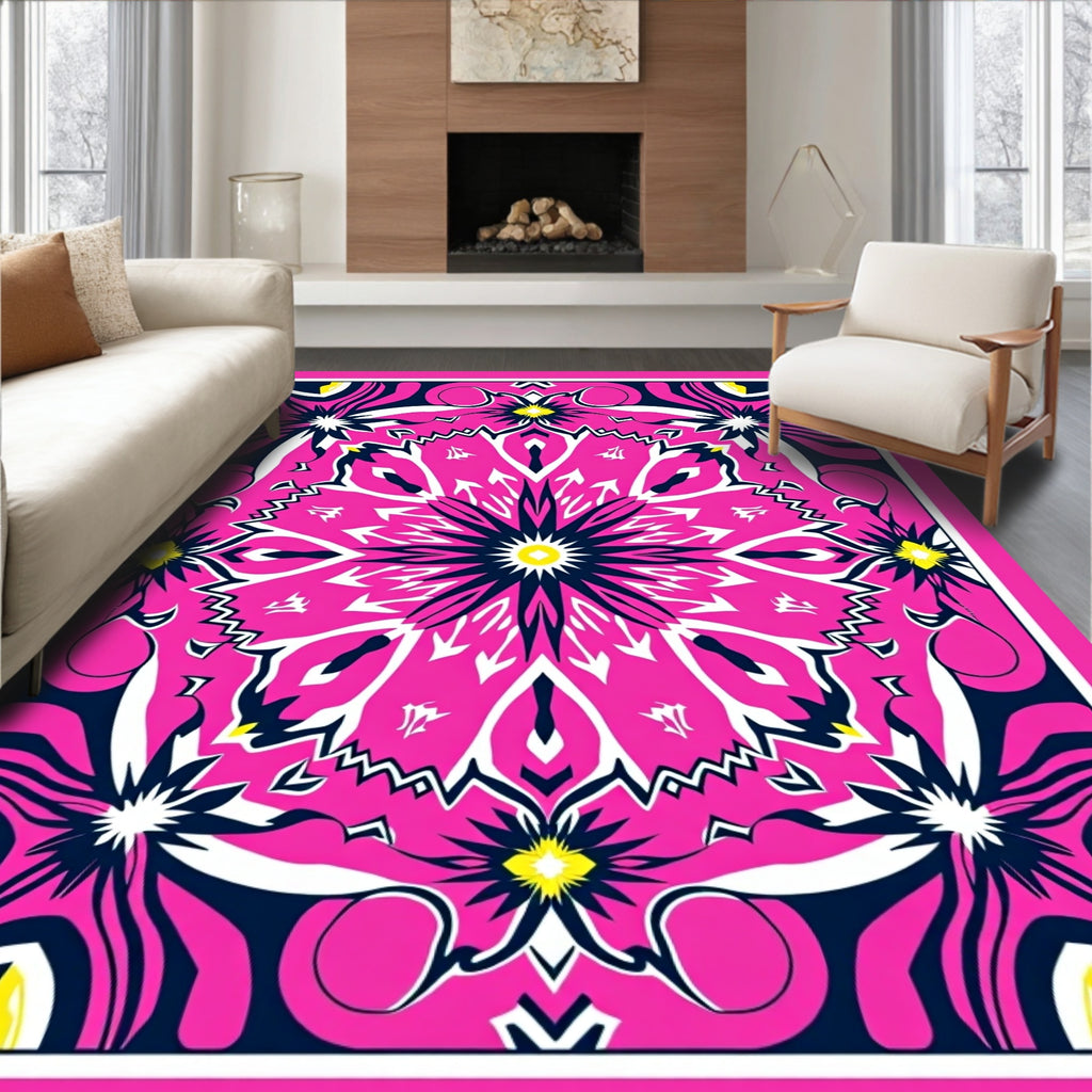 Vibrant Pink Sunburst Floral Rug