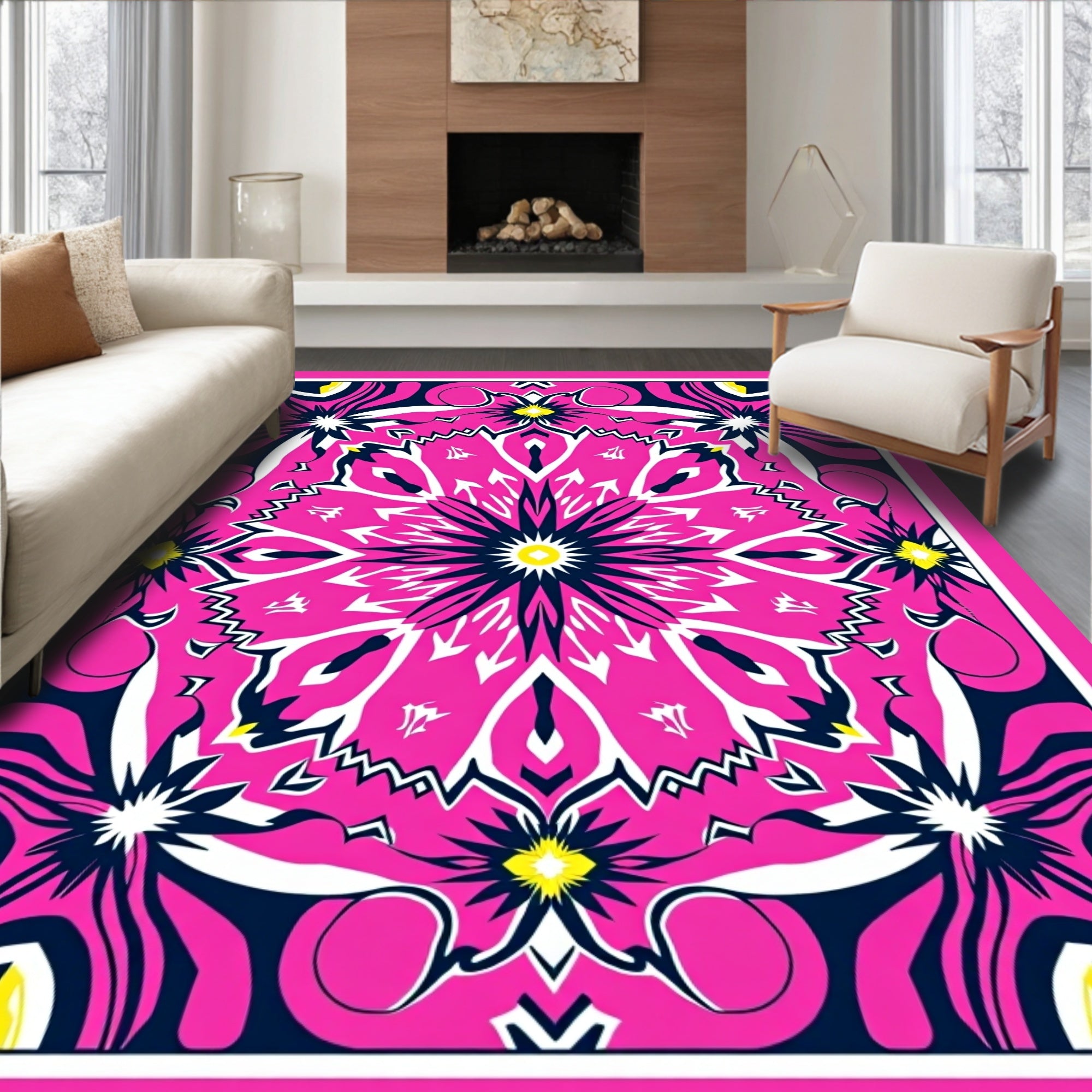 Vibrant Pink Sunburst Floral Rug
