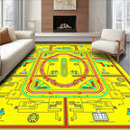 Yellow Red Teal Village Cityscape Mandala Rug