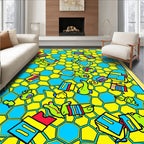 Whimsical Yellow Blue Cartoon Creatures Rug