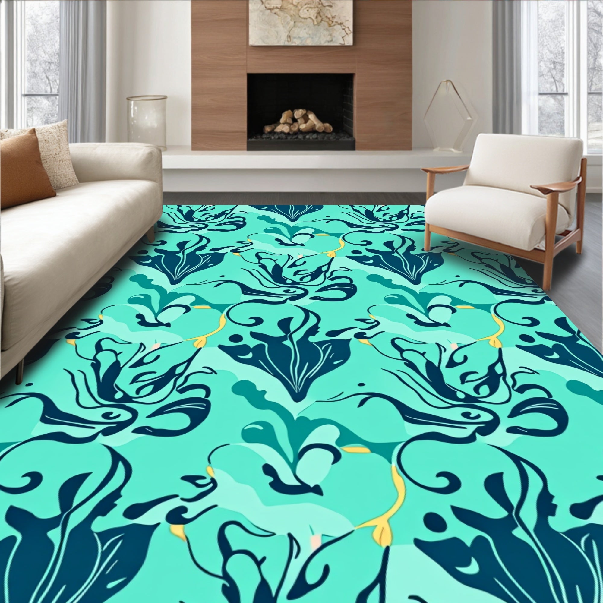 Teal Abstract Organic Flow Rug