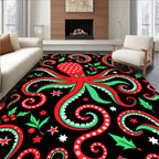Festive Red Green Octopus Swirls Rug