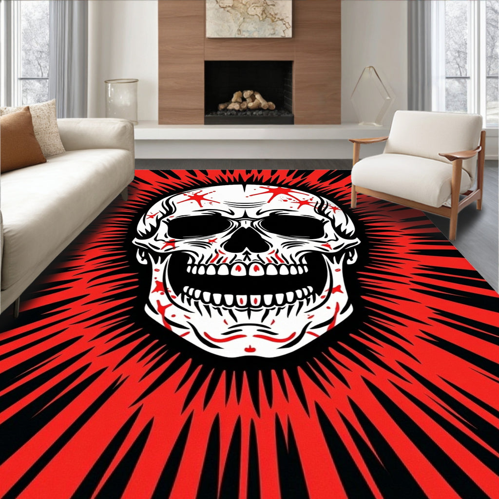 Crimson Skull Exploding Sunburst Rage Rug