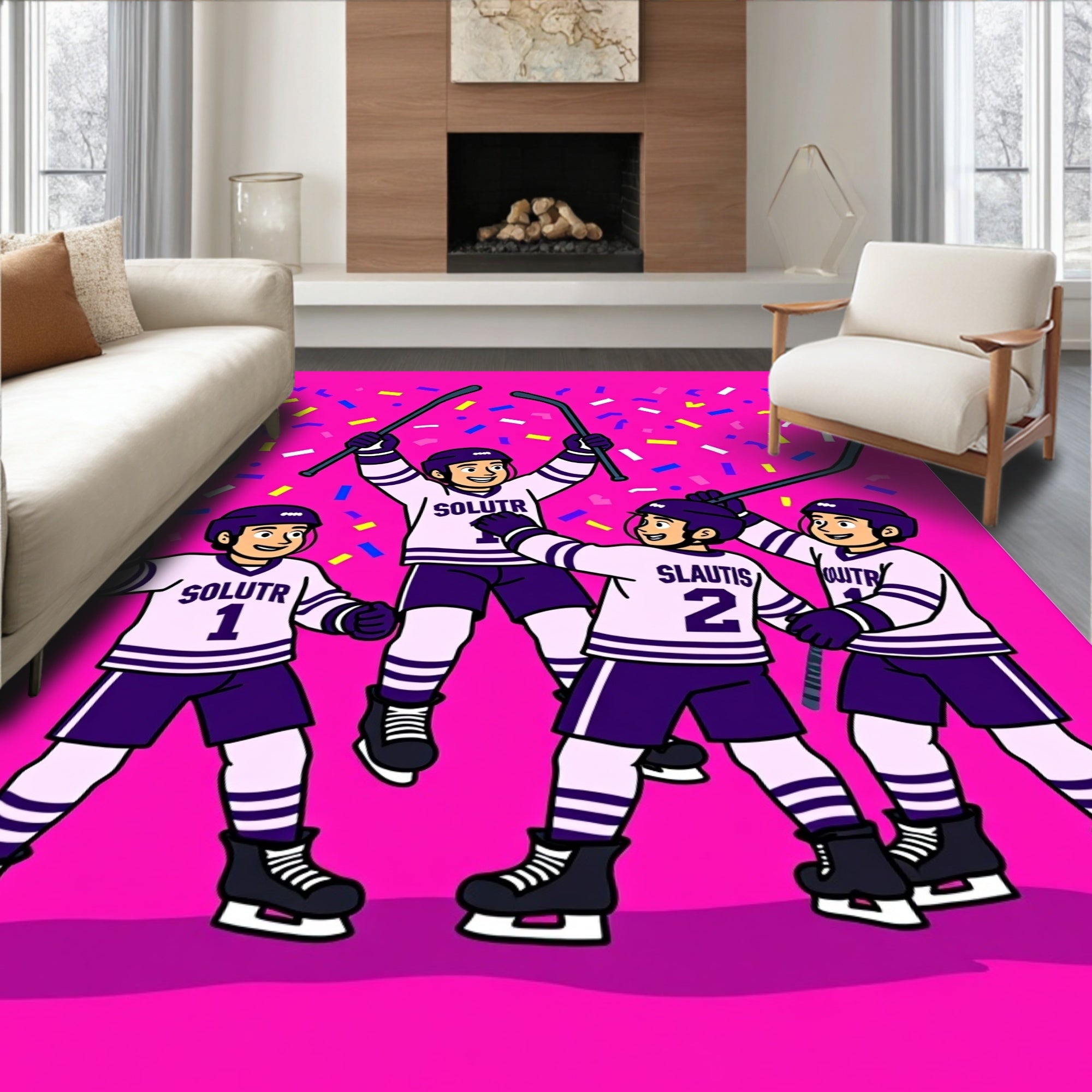 Celebration Hockey Players Confetti Rug
