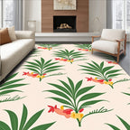 Tropical Pink Coral Green Palm Leaves Rug