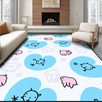 Cute Pink Piggy Blue Heart Cartoon Rug