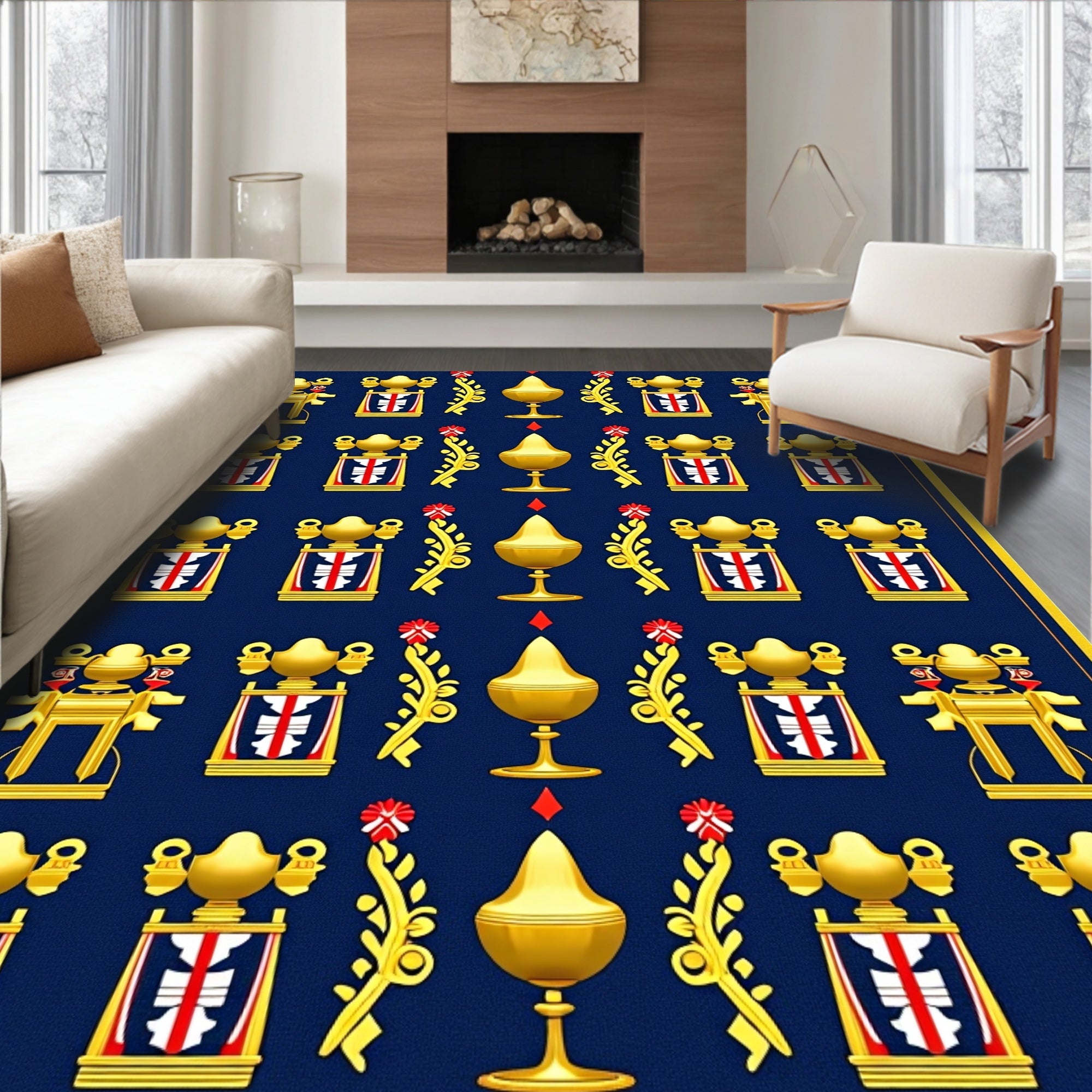 Regal Golden Crest Navy Blue Rug