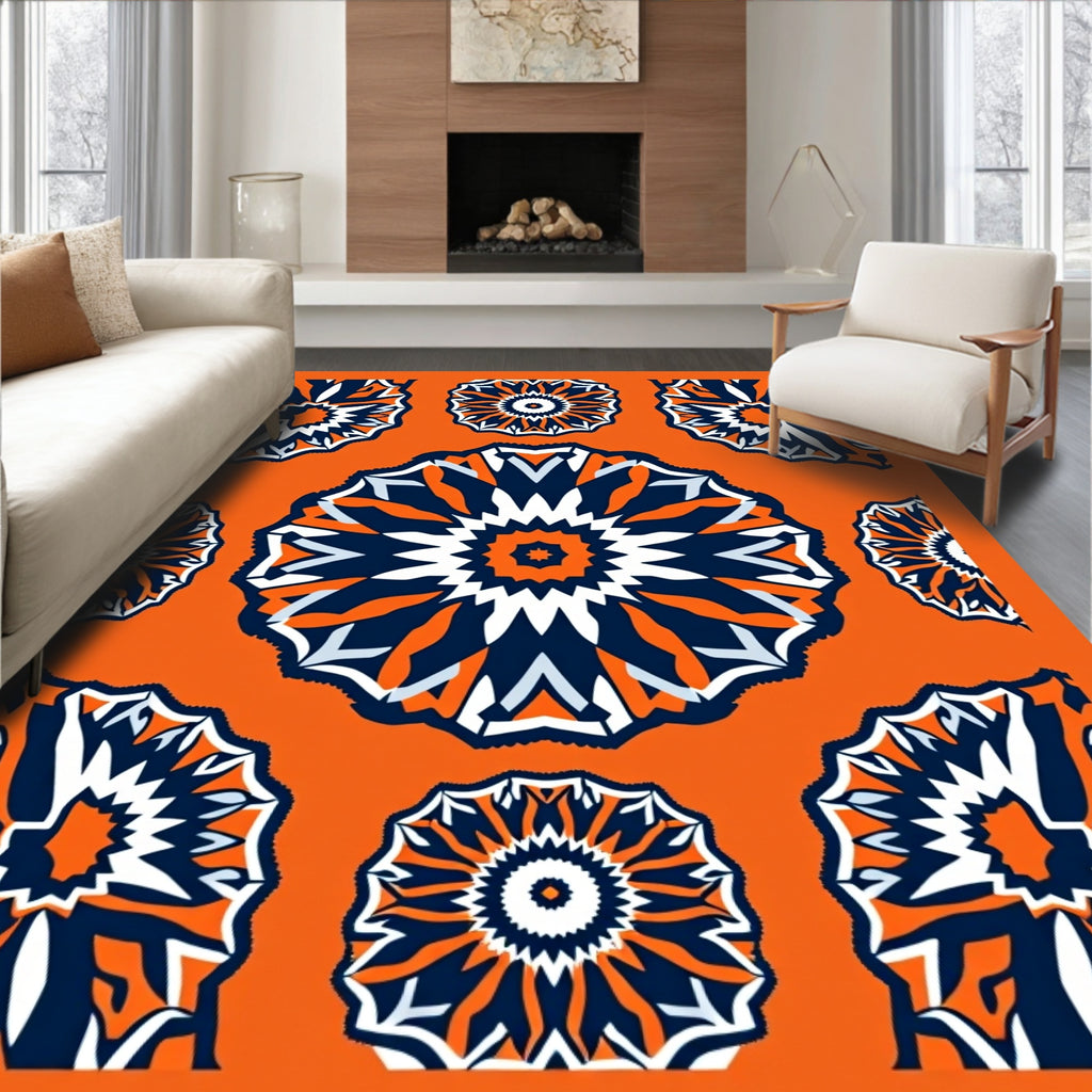 Bold Orange Navy Geometric Medallion Rug
