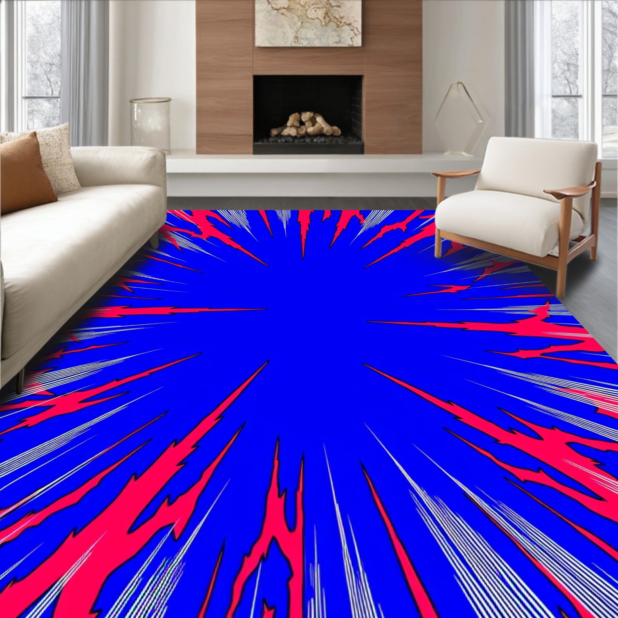Explosive Crimson Radial Burst Rug