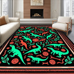 Aqua and Coral Dinosaur Jungle Rug