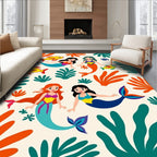 Whimsical Mermaids Bright Coral Tropical Rug
