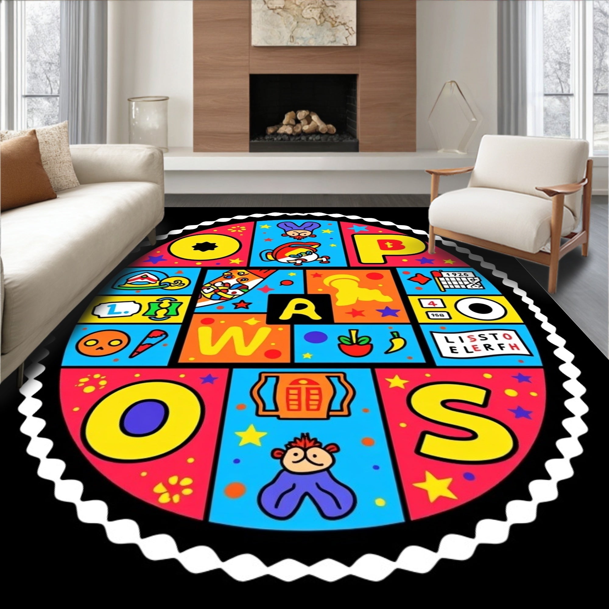 Retro Alphabet Circus Collage Rug