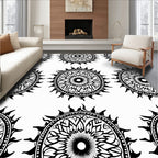Black White Sunburst Mandala Rug